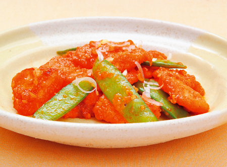 カジキとキヌサヤのチリソース