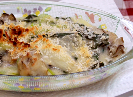 葉玉ねぎと牡蠣のグラタン