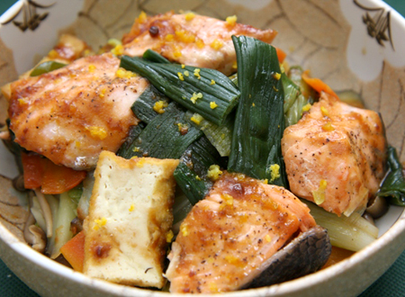 鮭と葉玉ねぎの柚子味噌ちゃんちゃん焼き